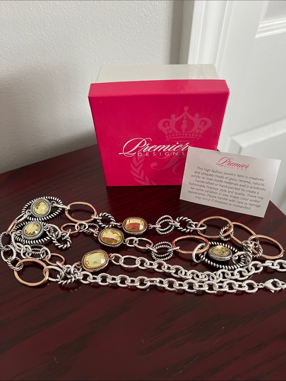 Premier Designs Two-Tone Chain Necklace with Yellow Stone Accents